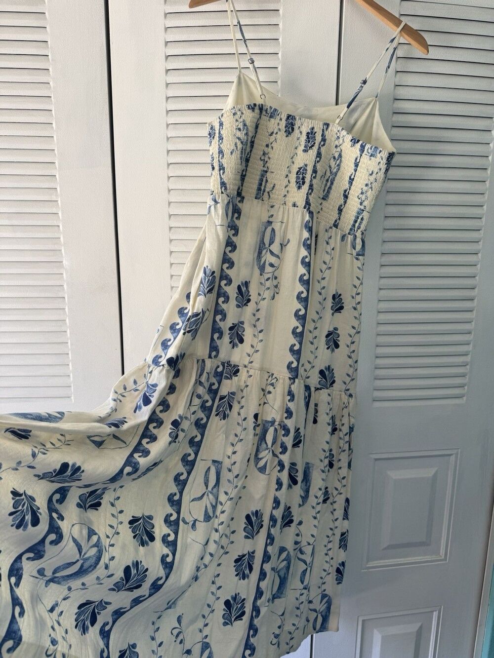 NWT Calypso St Barth Linen Blend Blue White Tiered Maxi Dress Medium Pockets - Picture 12 of 13